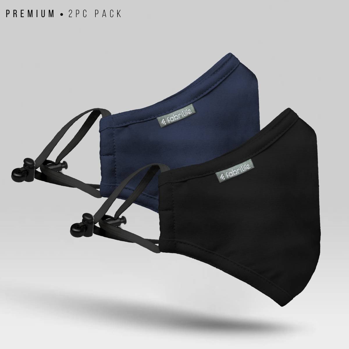 Pack of 2 Premium 7 Layer Cotton Mask - (Black, Navy Blue)